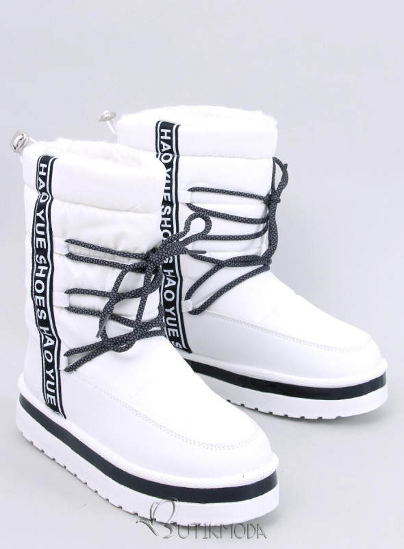 Winter snow boots with lacing polar white