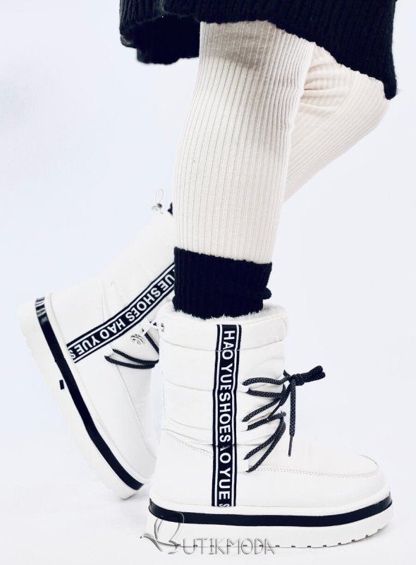 Winter snow boots with lacing polar white