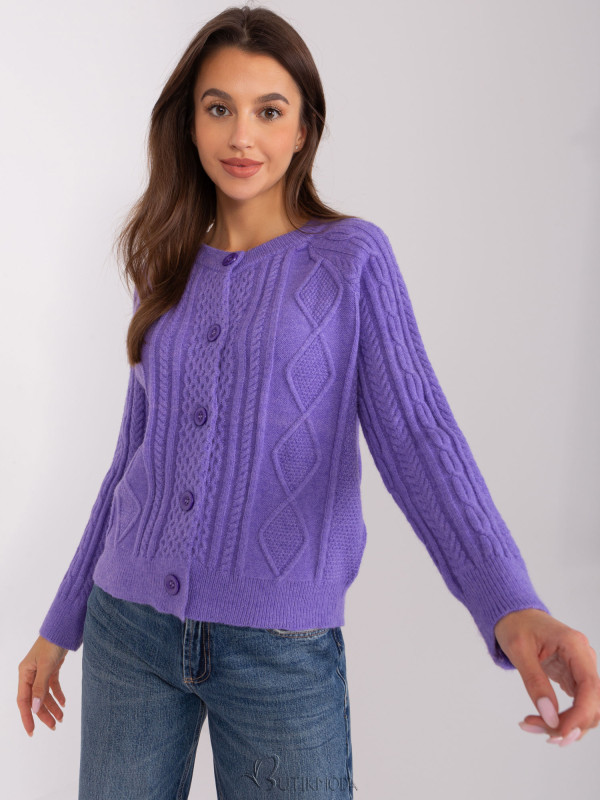 Purple Cardigan with Round Neckline