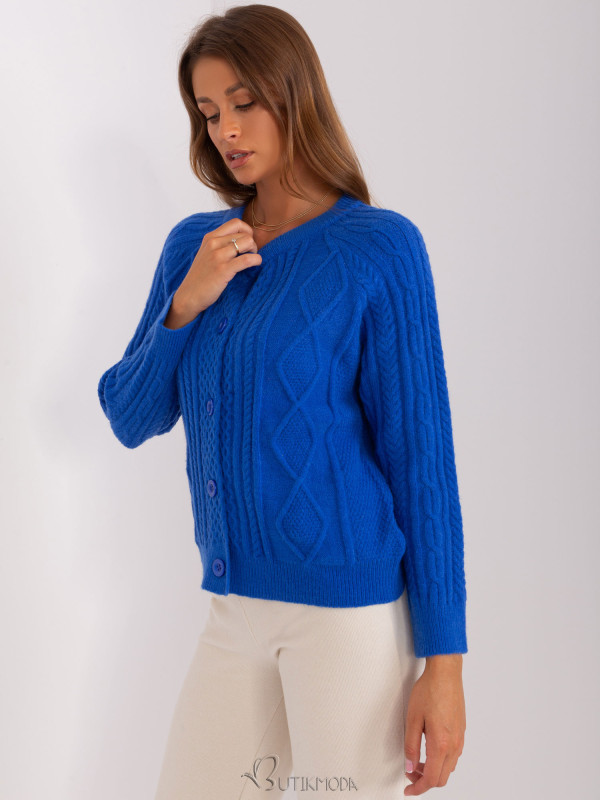 Cobalt Open-Front Sweater with Braids