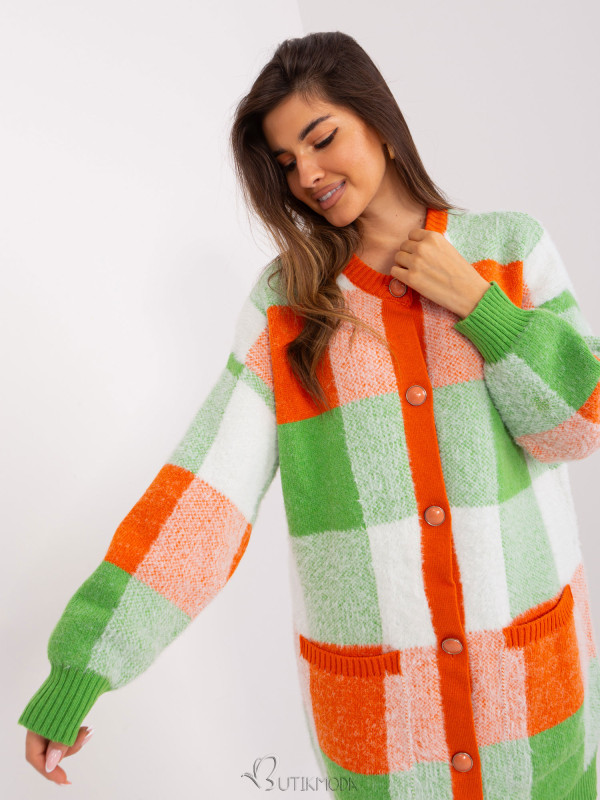 Orange and Green Checked Cardigan