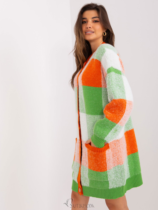 Orange and Green Checked Cardigan