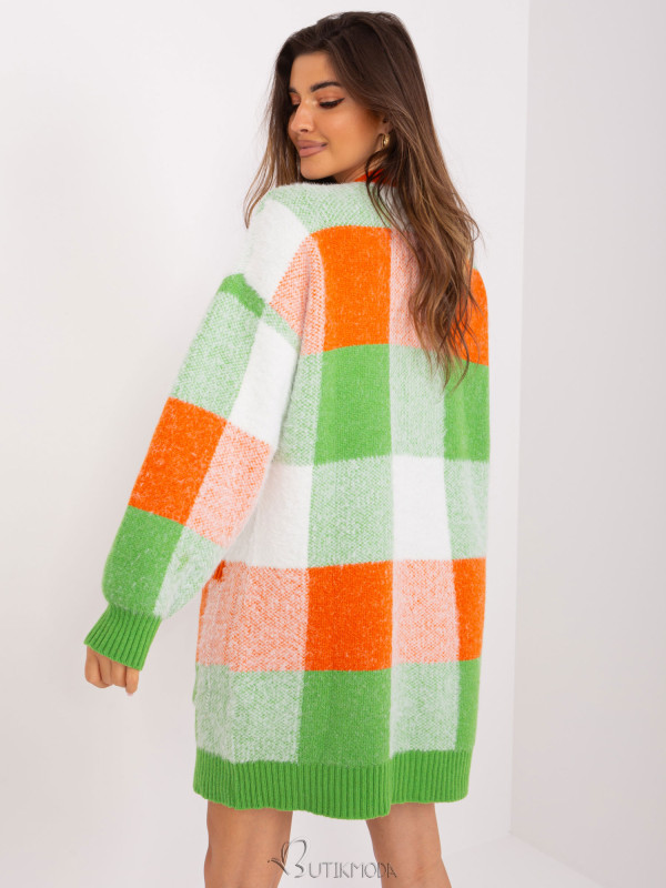 Orange and Green Checked Cardigan