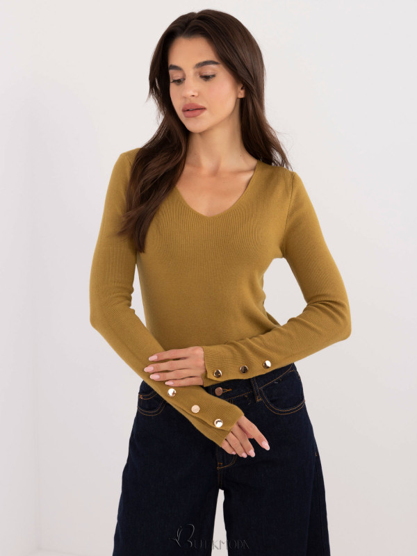 Elegant Olive Green Sweater with Long Sleeves