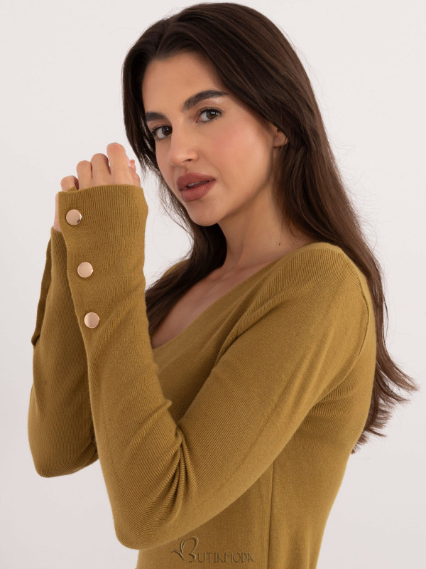 Elegant Olive Green Sweater with Long Sleeves