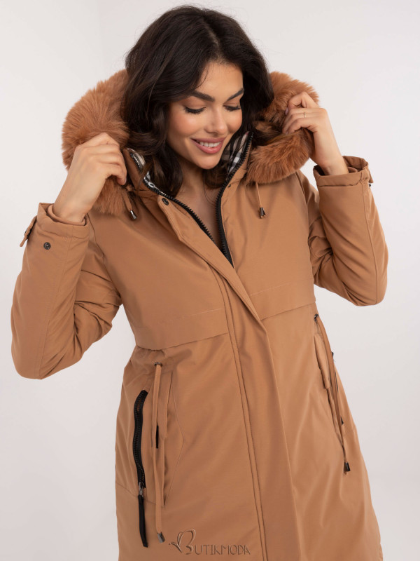 Comfortable Winter Jacket with Hood in Camel Color