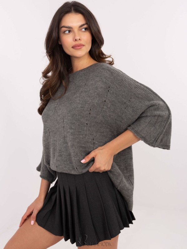 Stylish Gray Sweater with 3/4 Sleeves