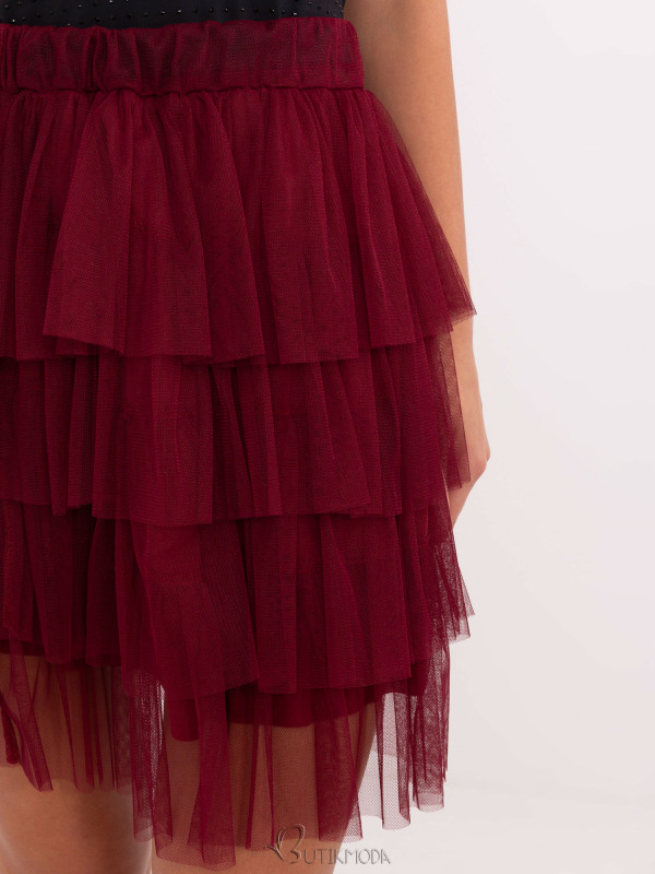 Elegant Mini Skirt with Ruffle in Burgundy