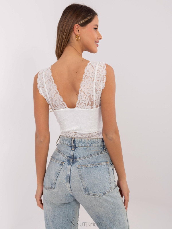 White Lace Top with V-Neck