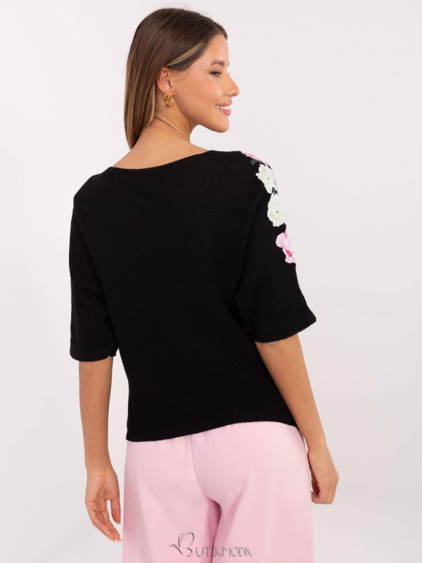 Black Floral Sweater with 3/4 Sleeves