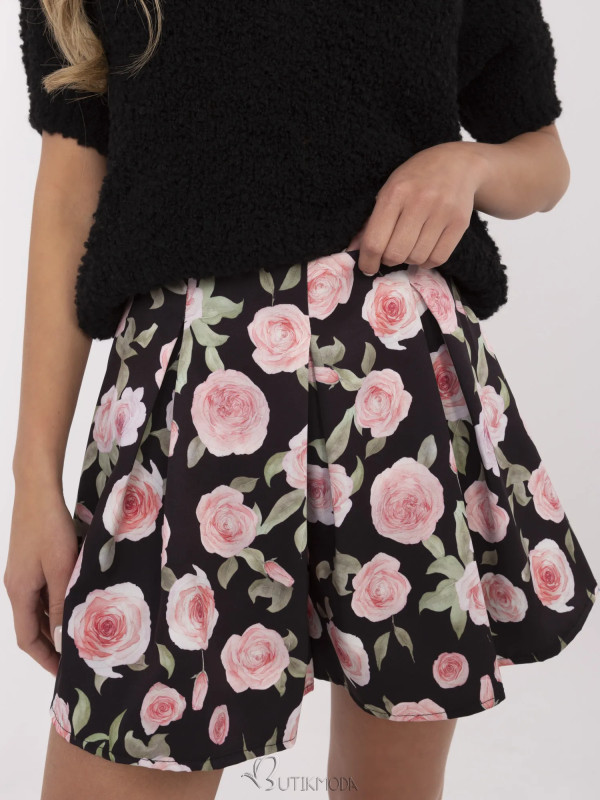 Elegant Black Floral Print Shorts