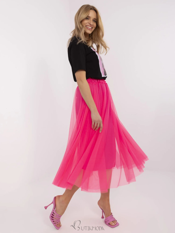 Fluorescent Pink Midi Tulle Skirt