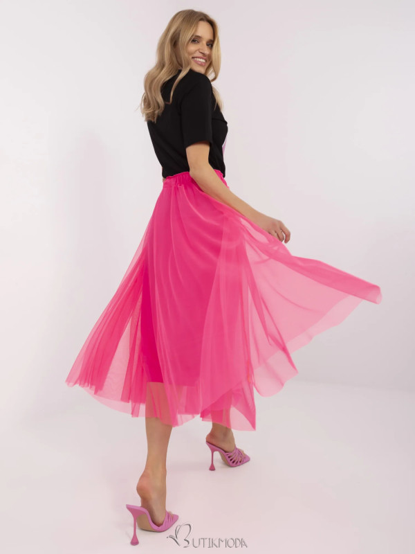 Fluorescent Pink Midi Tulle Skirt