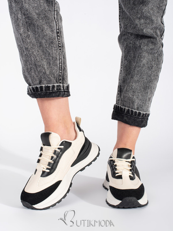 Stylish Women's Sports Sneakers in Beige and Black