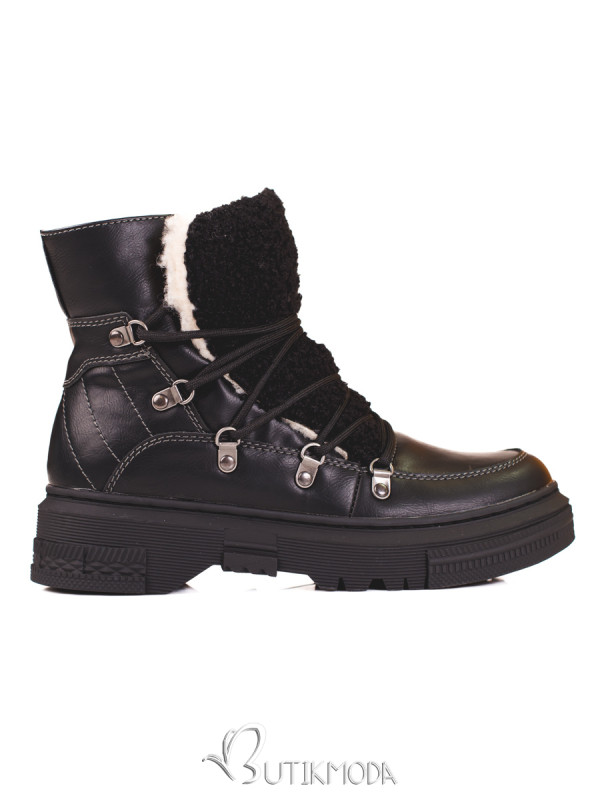 Black Women's Snow Boots with Sheepskin Shelovet