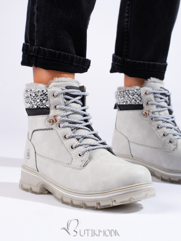 Grey insulated lace-up boots