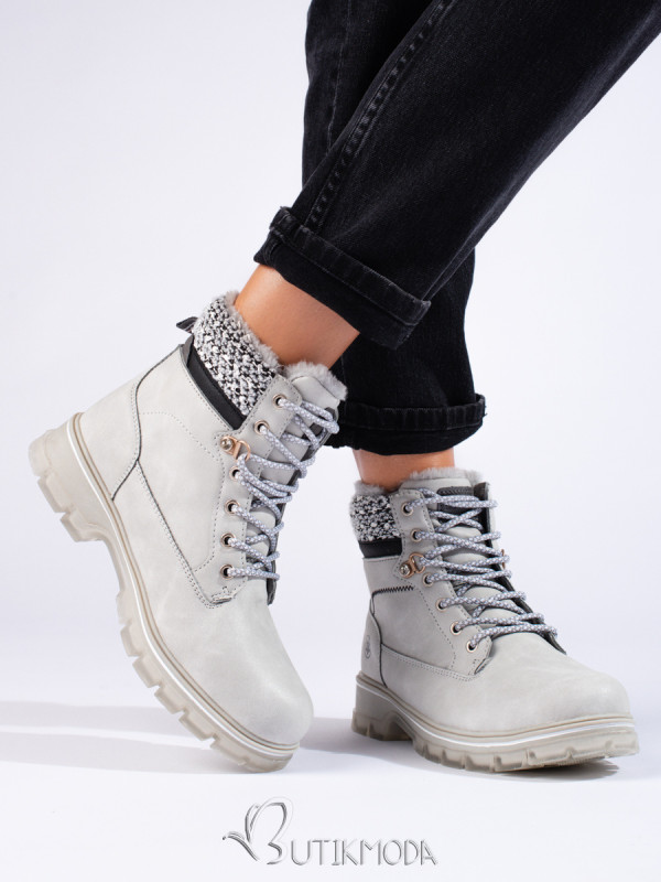 Grey insulated lace-up boots