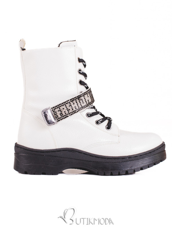 White children's boots with rhinestones