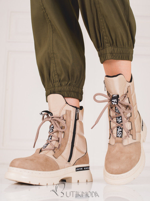 Beige lace-up sports snowshoes