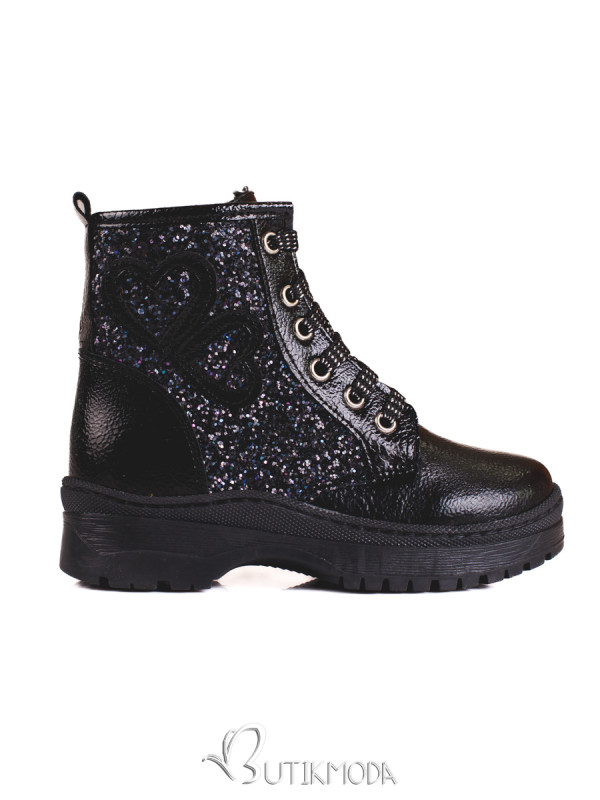 Black children's boots with sequins