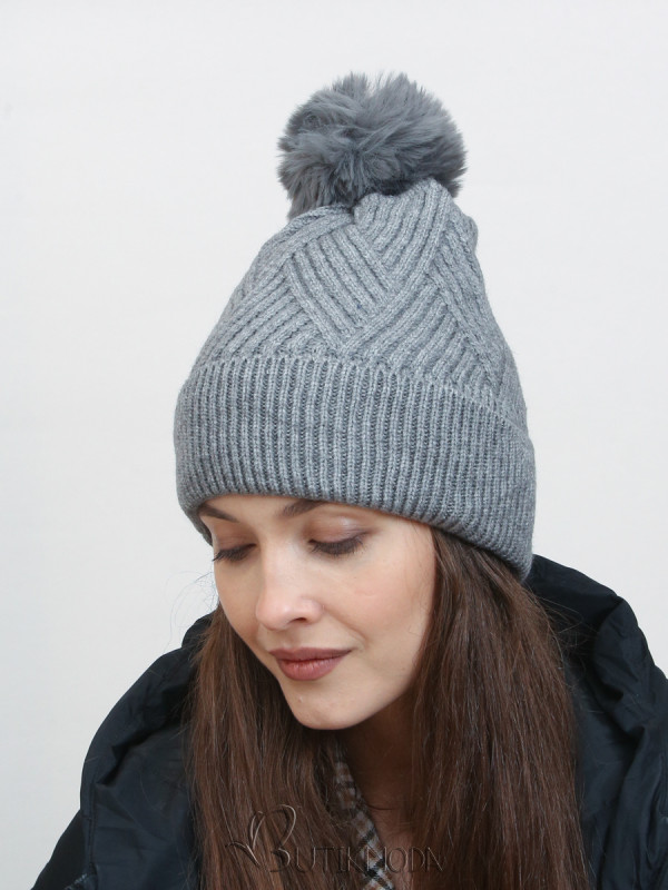 Winter knitted cap in grey colour