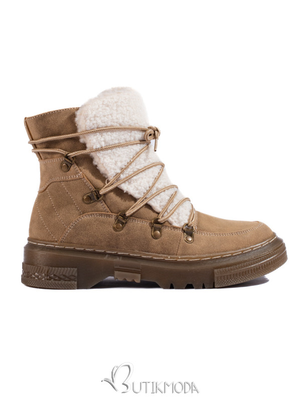 Beige Women's Snow Boots with Sheepskin Shelovet