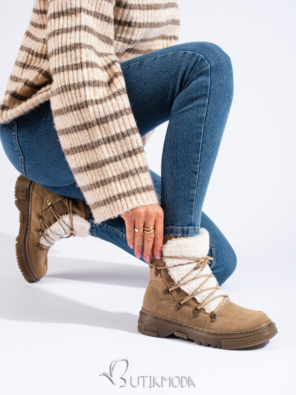 Beige Women's Snow Boots with Sheepskin Shelovet