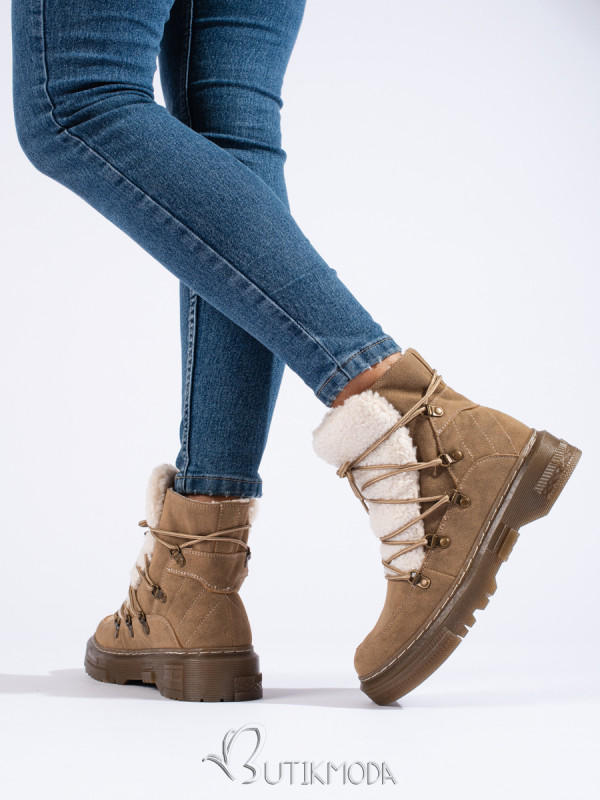 Beige Women's Snow Boots with Sheepskin Shelovet