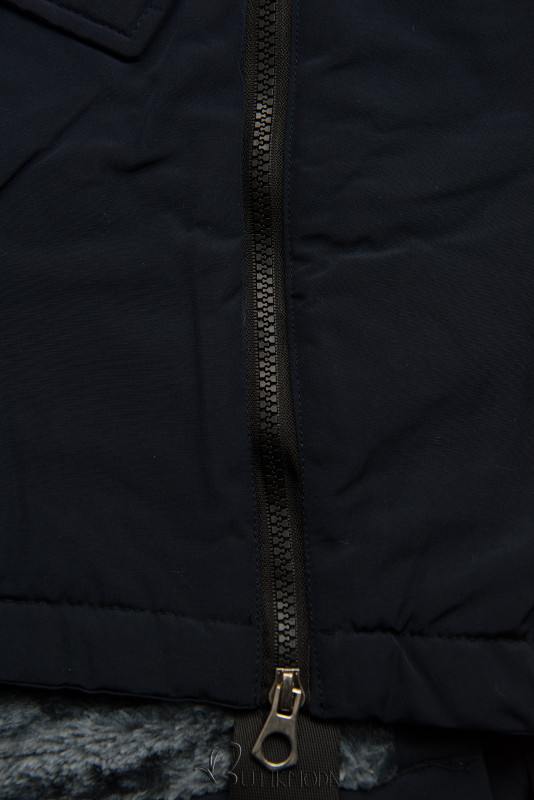 Navy winter jacket with a stand-up collar