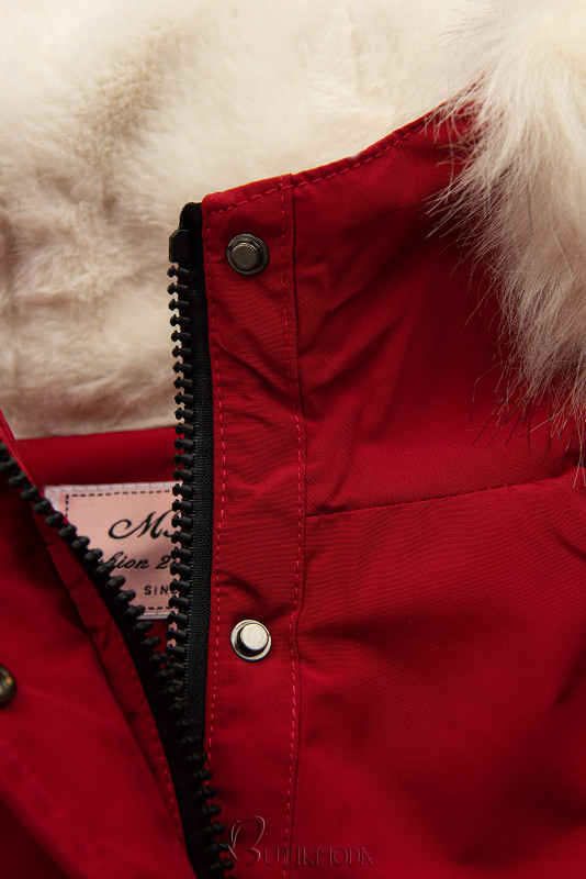 Red parka with ecru warm lining