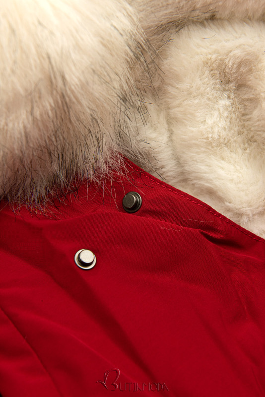 Red parka with ecru warm lining