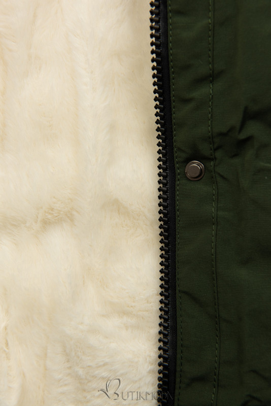 Khaki parka with ecru warm lining