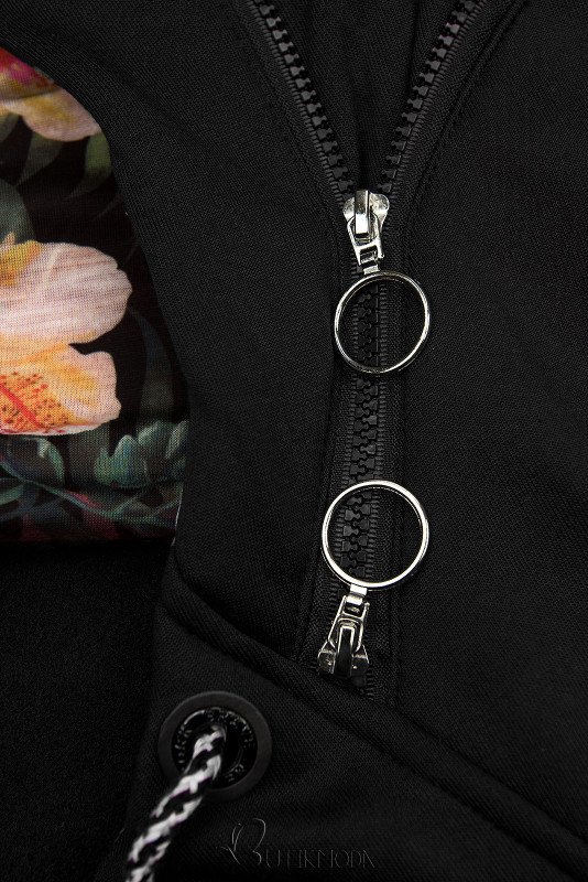 Black LHD tracksuit with floral lining in the hood