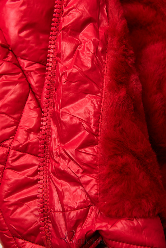 Belted winter jacket in red
