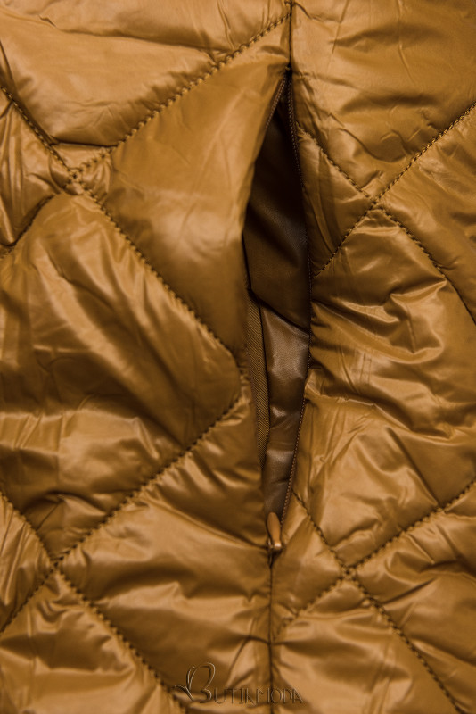 Belted winter jacket in caramel brown
