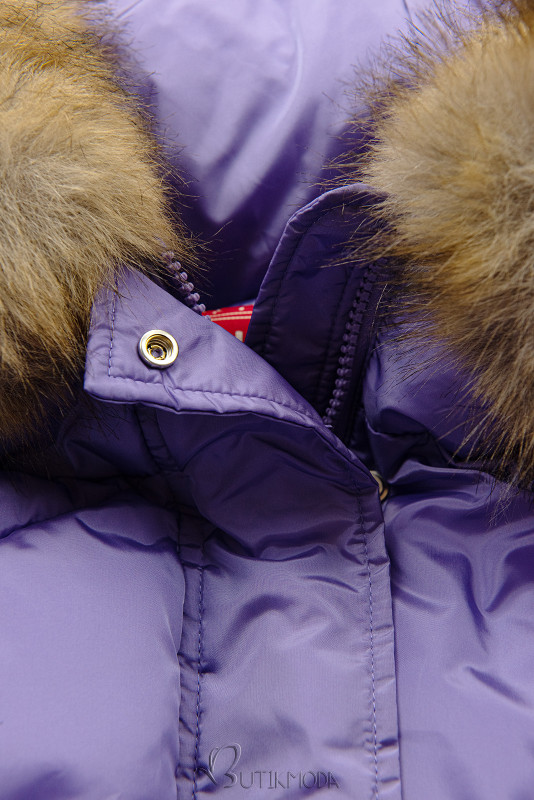 Purple winter bomber jacket in an elongated cut