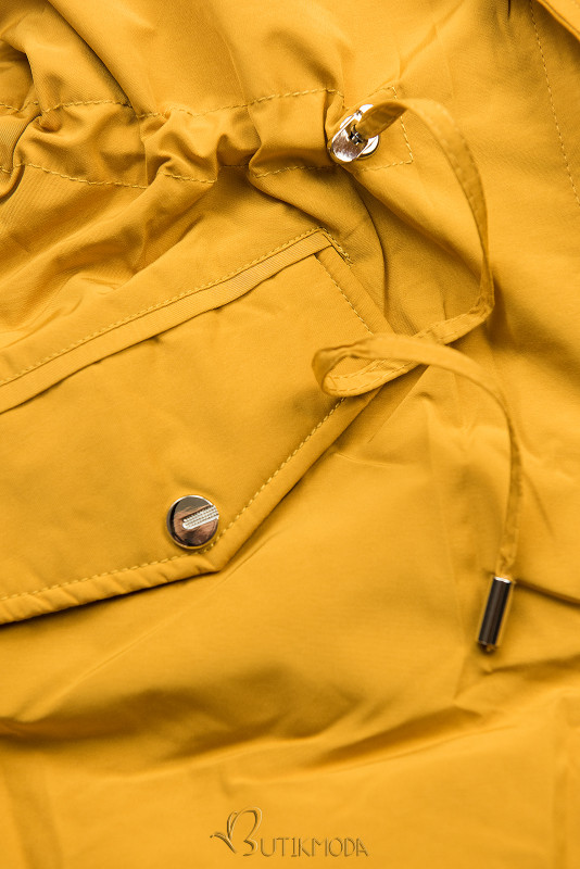 Mustard-beige parka jacket with faux fur lining