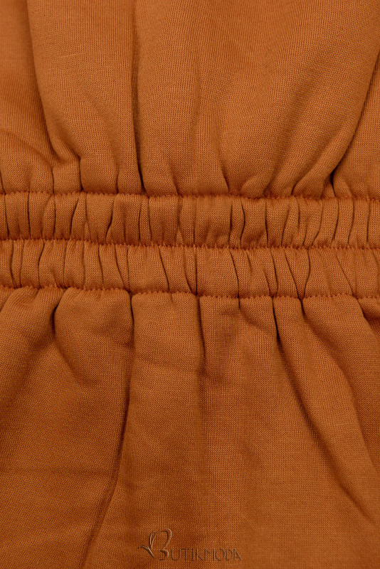 Dark orange elongated hoodie in shaped cut