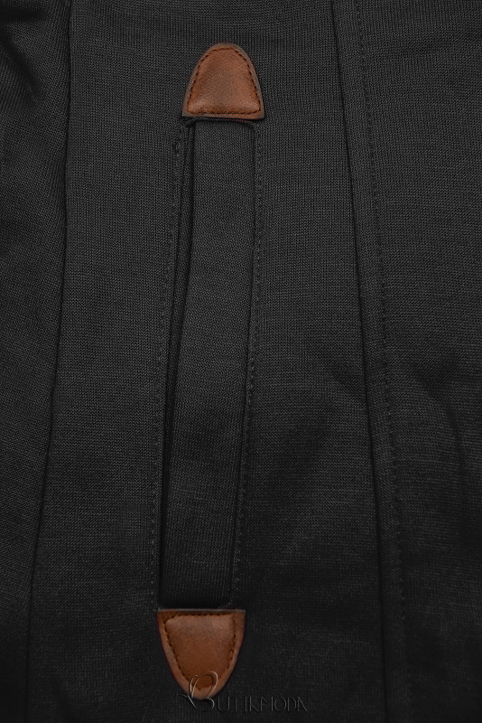 Black elongated hoodie in shaped cut