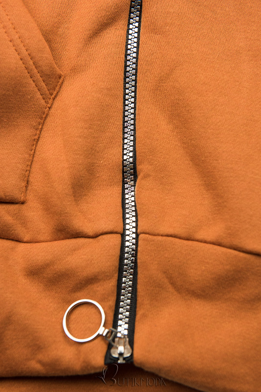 Cinnamon-brown sweatshirt dress with velvet details