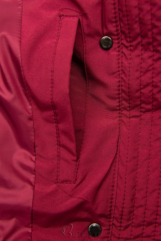 Wine red winter jacket shaped for wider hips