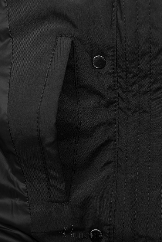 Black winter jacket shaped for wider hips