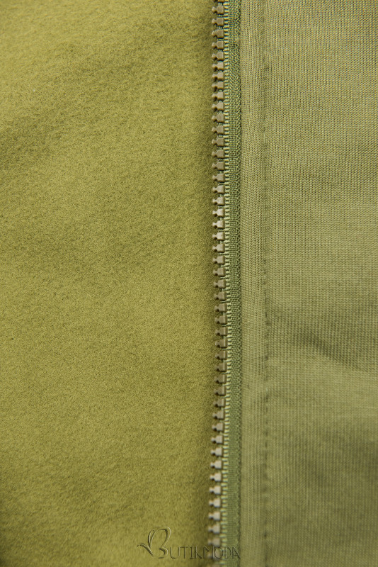 Elongated hoodie with patterned hood lining khaki