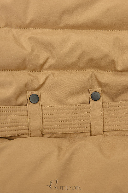 Beige winter jacket with belt