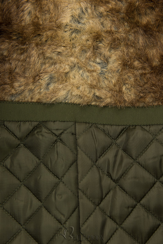 Olive green winter parka with high collar