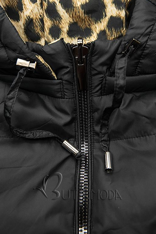 Black/leopard print reversible jacket