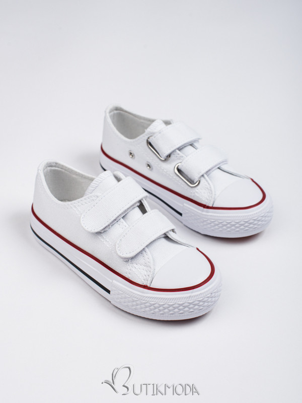 White children's sneakers with velcro