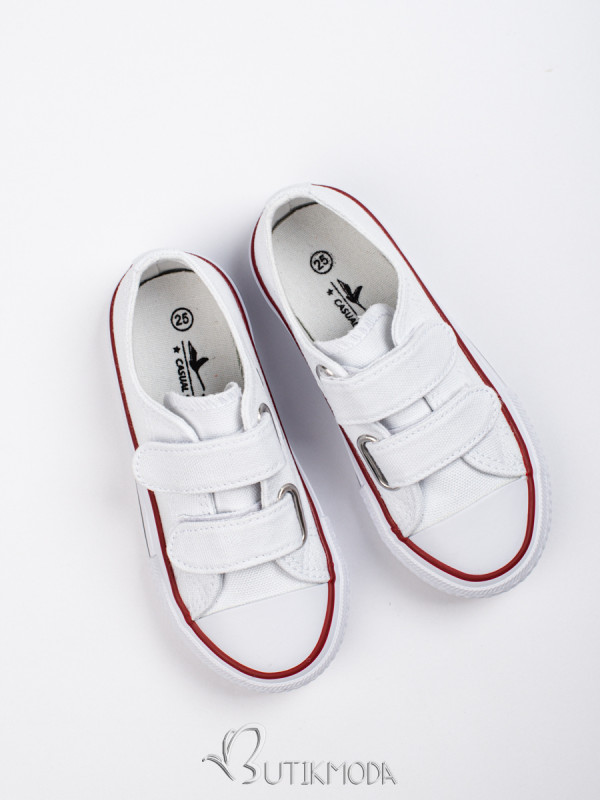 White children's sneakers with velcro