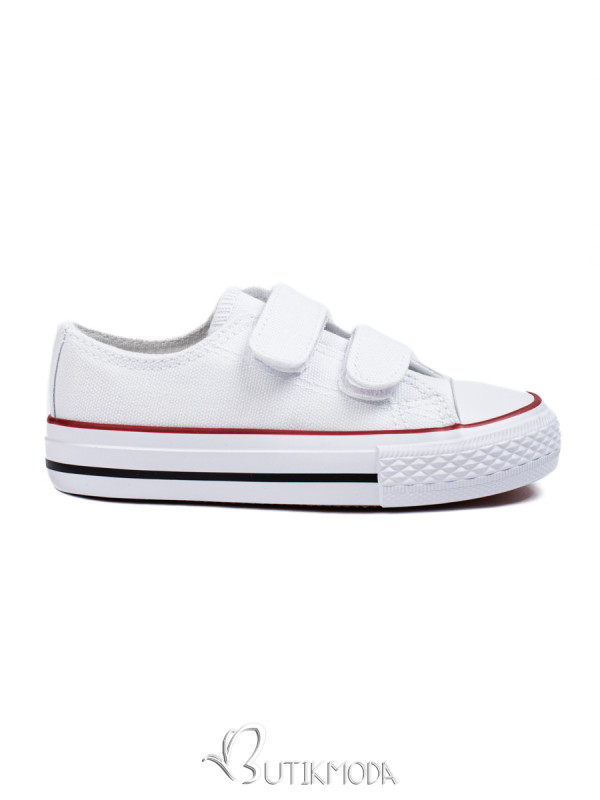 White children's sneakers with velcro