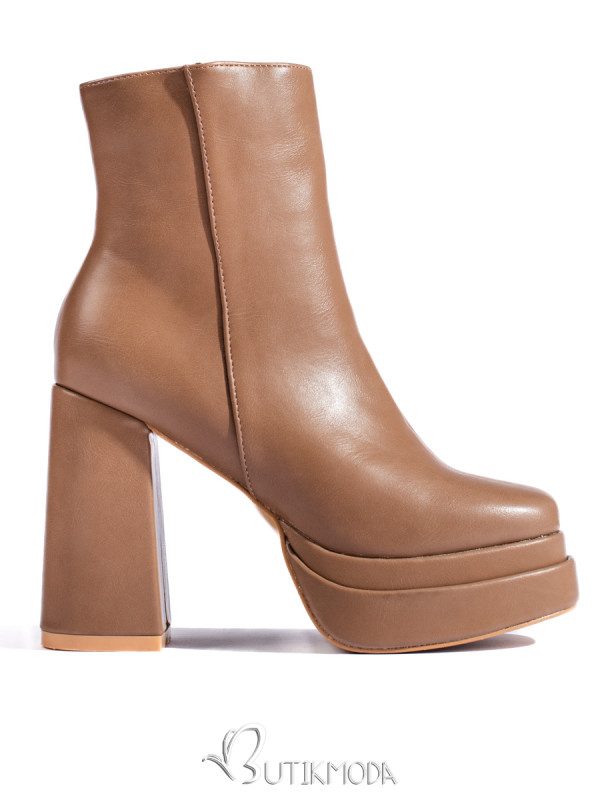 Beige ankle boots with a high heel